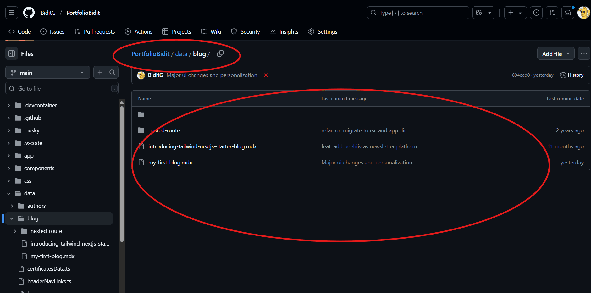 Navigate to blog folder